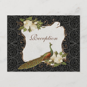 Reception Invite Vintage Peacock & Magnolia Swirl