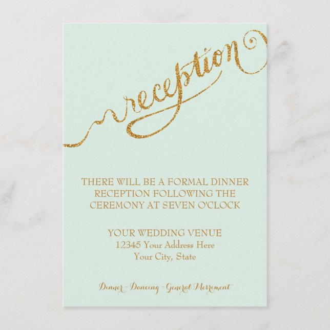 Reception Mint Script Forever in Love Gold Glitter Enclosure Card (Front)