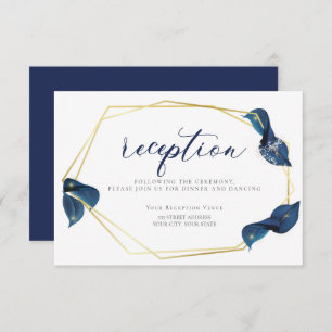 RECEPTION   Modern Deep Indigo Blue and Gold Invitation