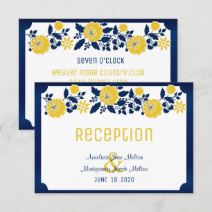 Reception - Navy Blue and Yellow Floral Wedding Invitation