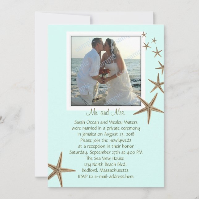Reception Only Blue Starfish Wedding Announcements (Front)