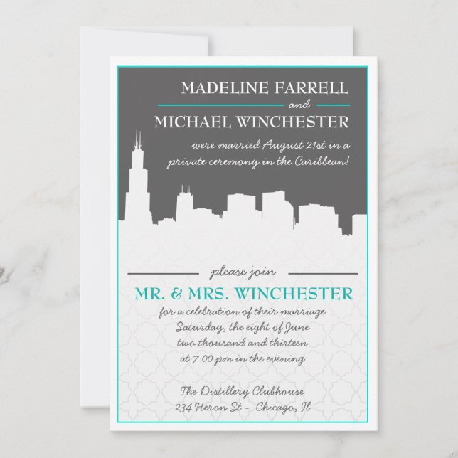 Reception Only Chicago Skyline Wedding Photo Invit Invitation (Front)