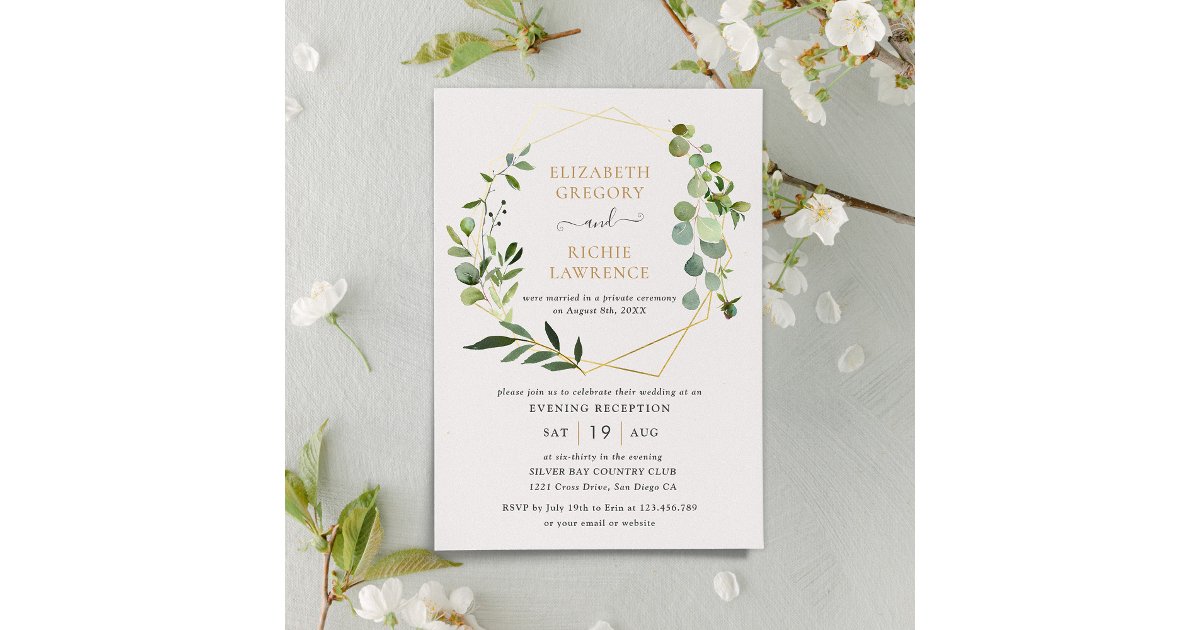 Reception Only Gold Geometric Greenery Wedding Invitation | Zazzle