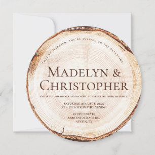 Reception Only Rustic Wedding Photo Wood Cut Slice Invitation