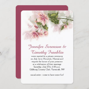 Reception Only Watercolor Pink Flowers Blossoms Invitation