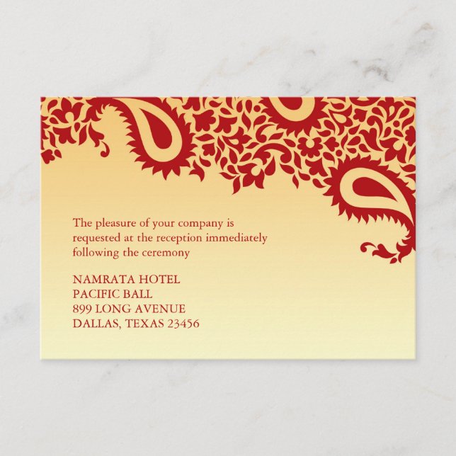 Reception Paisley Indian Style Wedding Flat Card (Front)