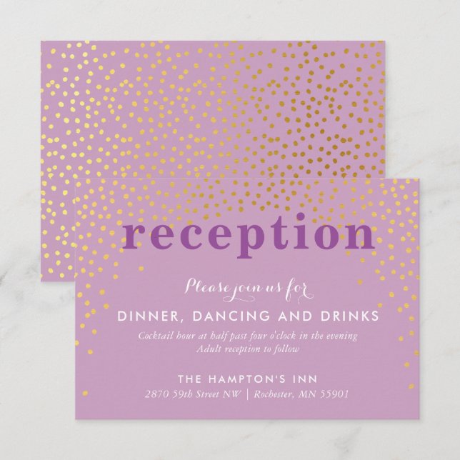 RECEPTION PARTY rustic chic gold confetti purple Invitation (Front/Back)
