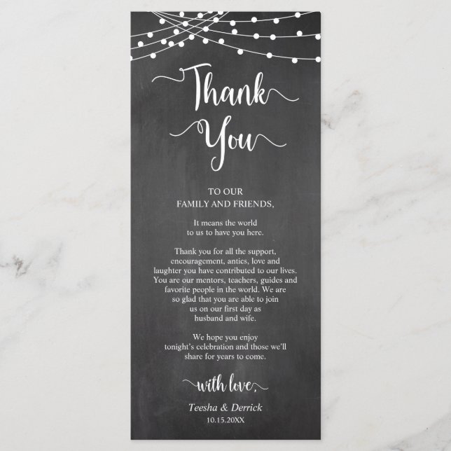 Reception Place Setting Thank You, chalkboard Card (Front)