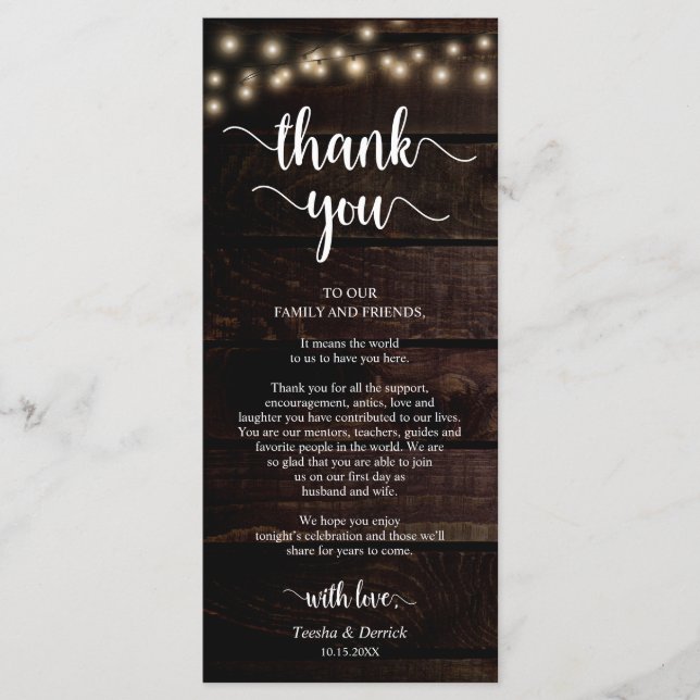 Reception Place Setting Thank You, Kraft Cards (Front)