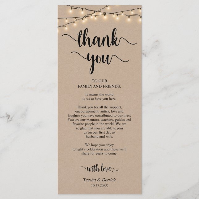 Reception Place Setting Thank You, Kraft Cards (Front)