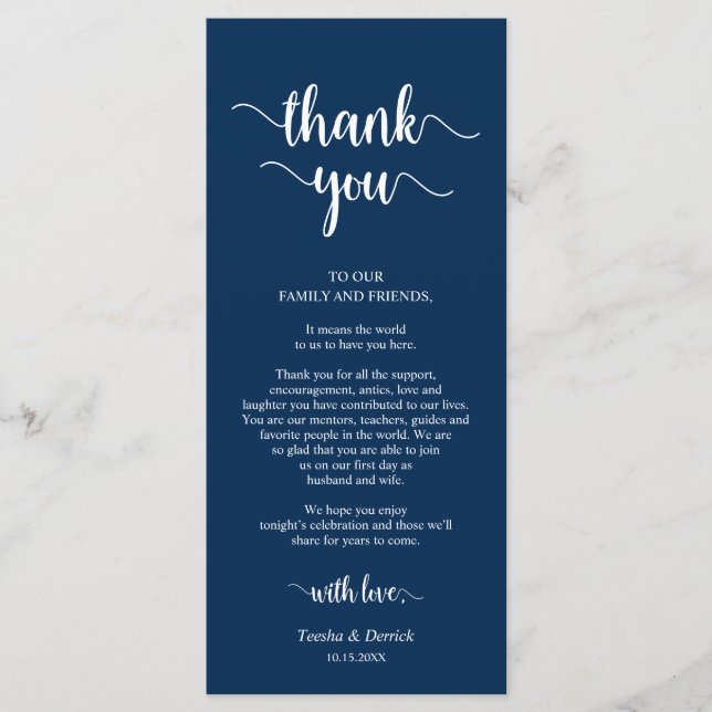 Reception Place Setting Thank You Rustic Blue Card (Front)