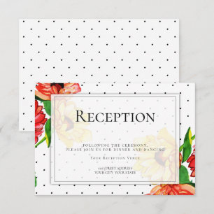 Reception Polka Dots and Red Yellow Floral Invitation