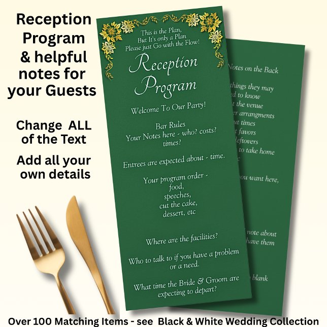 Reception Program - Emerald Green & Gold Wedding  Menu (Creator Uploaded)