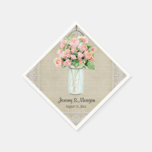 Reception Rustic Country Mason Jar Blush Pink Rose Napkin