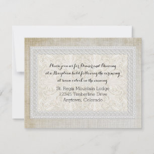 Reception Rustic Lace w Aged Vintage Linen Invitation