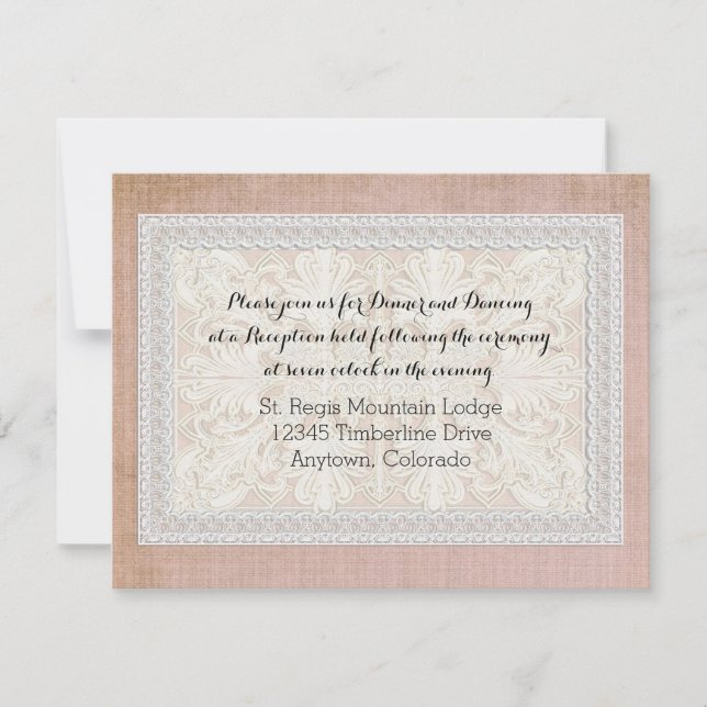 Reception Rustic Lace w Aged Vintage Linen Invitation (Front)