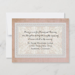 Reception Rustic Lace w Aged Vintage Linen Invitation