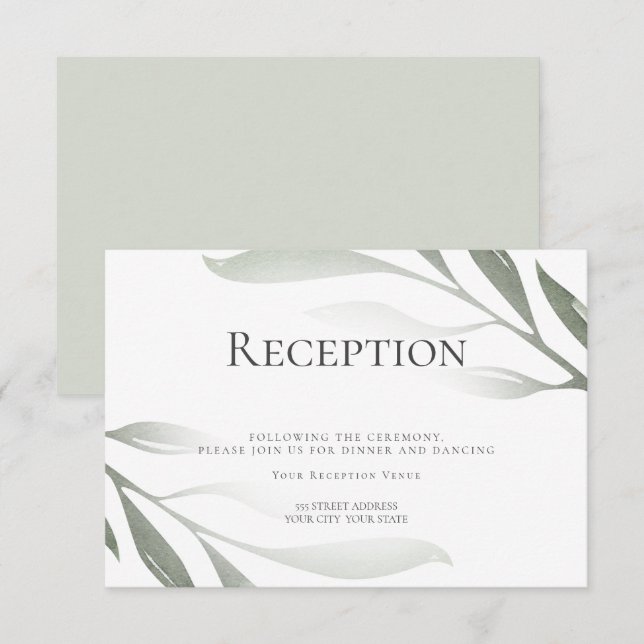 Reception | Sage Green Olive Branch Watercolor Invitation (Front/Back)