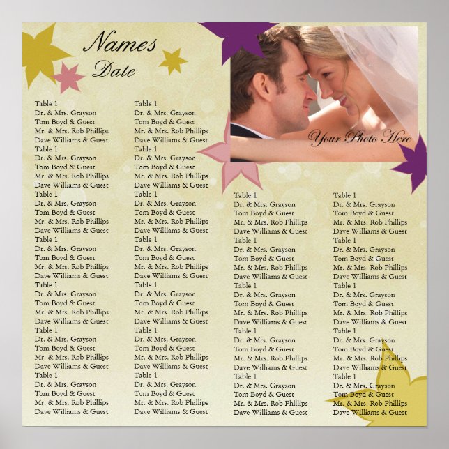 Reception Seating Chart with your Photo (Front)