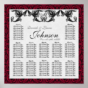 Reception Table Seating Chart, Black White Damask Poster