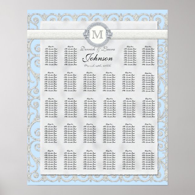 Reception Table Seating Chart, Diamonds & Lace Poster (Front)