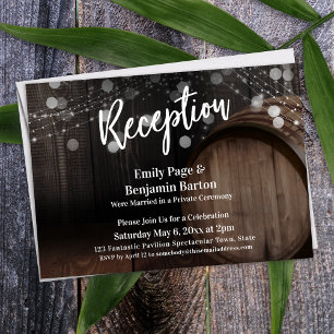 Reception Typography Rustic Wood Barrel and Lights Invitation