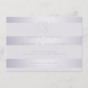 Reception Violet Silver Shimmer Stripe Monogram2 Enclosure Card