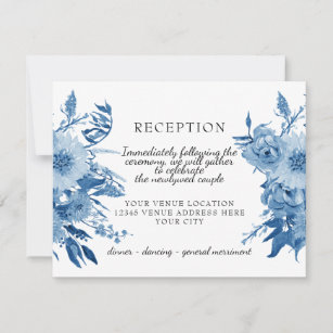 Reception Watercolor Blue and White Modern Floral RSVP Card