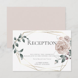 Reception   Watercolor Dusty Rose Floral Gold Enclosure Card