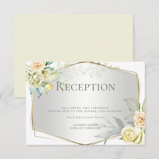 Reception | Watercolor Ivory Yellow Blush Roses Invitation (Front/Back)