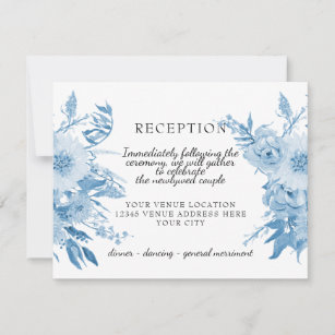 Reception Watercolor Light Blue n White Floral RSVP Card