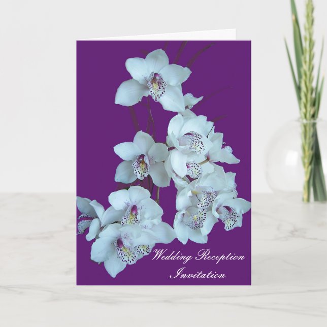 Reception Wedding Invitation White Orchids, (Front)