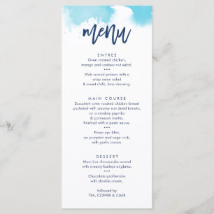 RECEPTION WEDDING MENU cute aqua blue watercolor