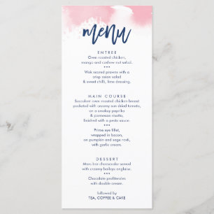 RECEPTION WEDDING MENU cute navy pink watercolor