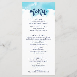 RECEPTION WEDDING MENU stylish aqua watercolor