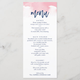 RECEPTION WEDDING MENU stylish pink watercolor