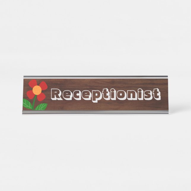 Receptionist. Cheerful boho flower Desk Name Plate (Front)