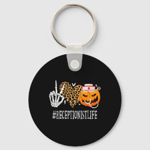 Receptionist Peace Love Pumpkin Fun Halloween Leop Key Ring