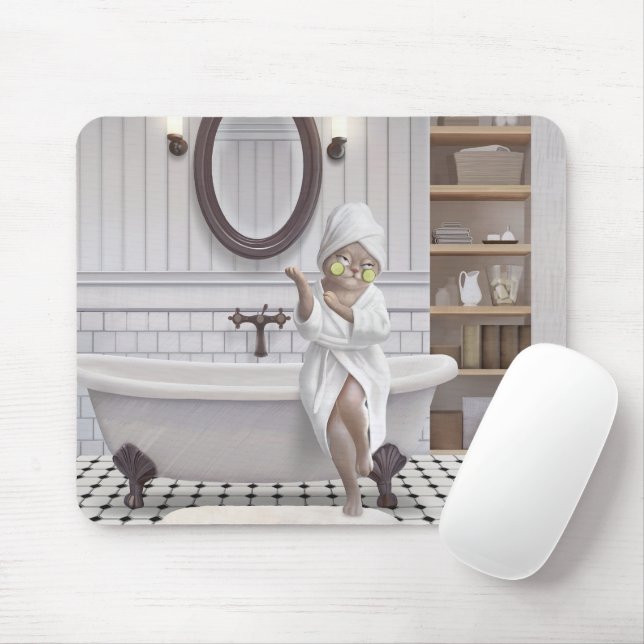 Recharge Mode – Miss Meow in Bathrobe Mouse Mat (With Mouse)