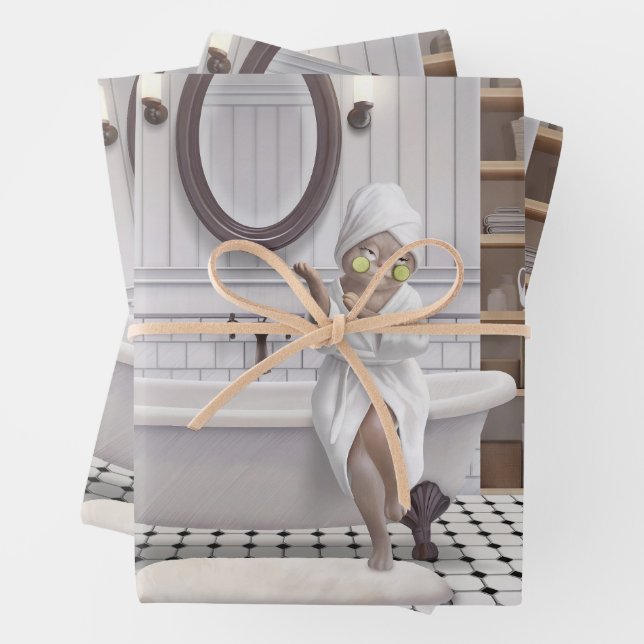 Recharge Mode – Miss Meow in Bathrobe Wrapping Paper Sheet (In situ)