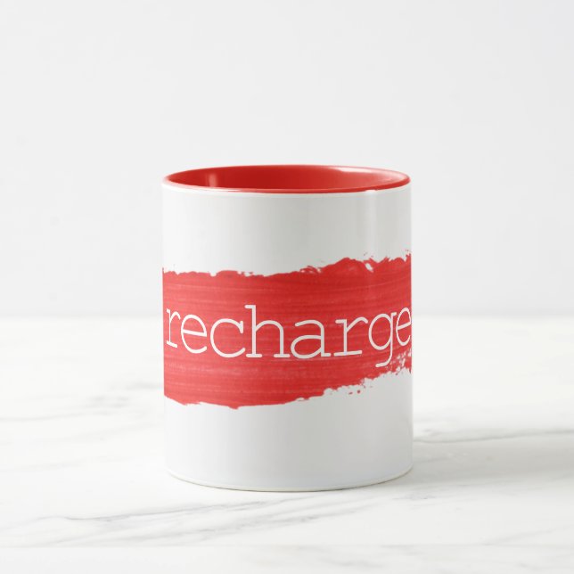 RECHARGE Text On Red Paint Mug (Center)
