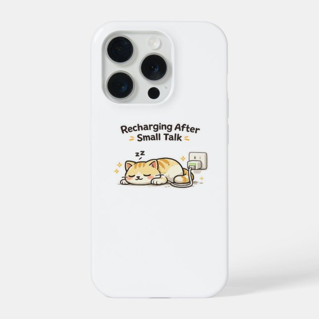 Recharging After Small Talk Funny Cat  iPhone Case (Back)