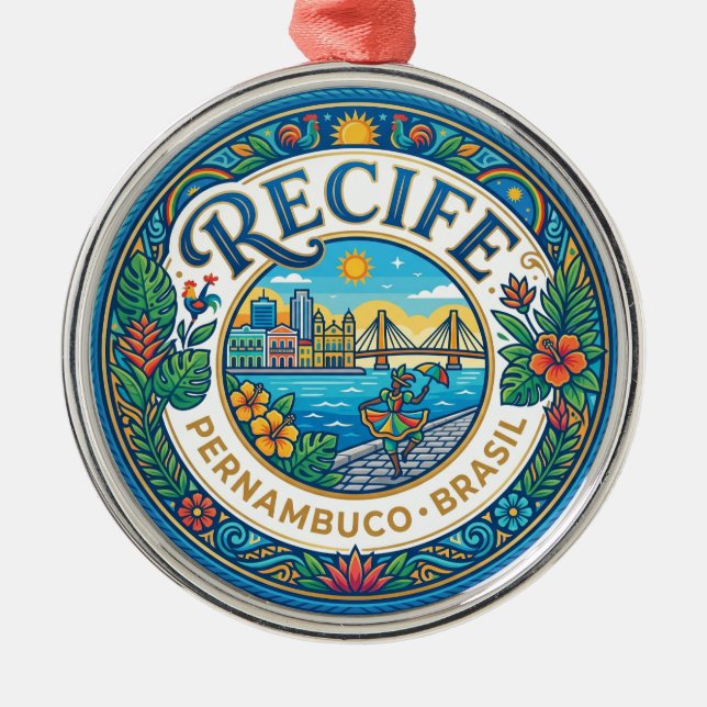 Recife Brazil Metal Tree Decoration (Front)
