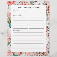 Recipe Binder Page | Elegant Blooming Floral