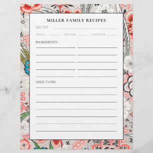 Recipe Binder Page   Family Name   Elegant Floral