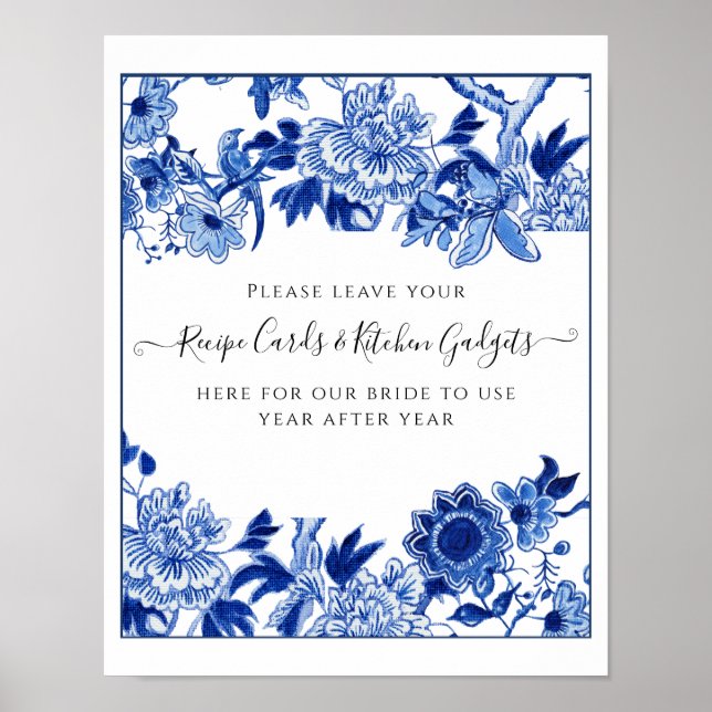 Recipe Blue White Bridal Shower 10x12 Table Poster (Front)