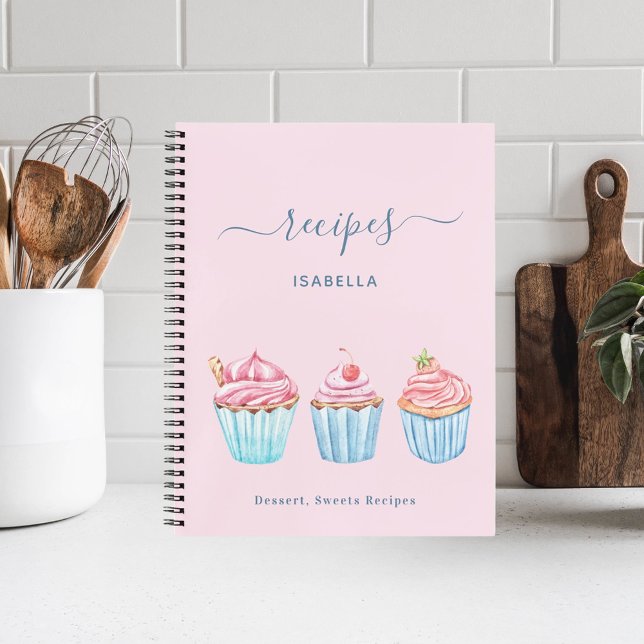 Recipe blush pink baking blue cupcakes name notebook (Creator Uploaded)
