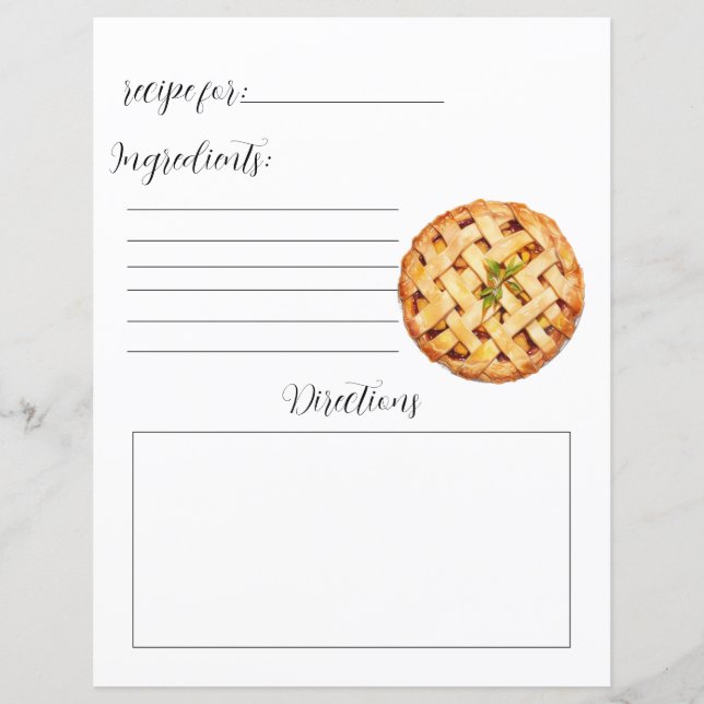 Recipe Book Page for Pie (Front)