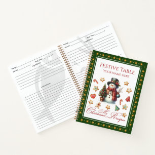 Recipe Book Snowman & Christmas Cookies Green