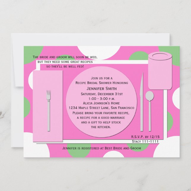 Recipe Bridal Shower Invitation -- Pretty in Pink (Front)